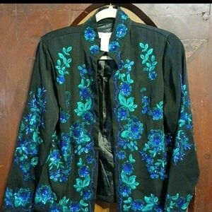 Drapers And Damons Small  Embroidered Open Women's Blazer Jacket